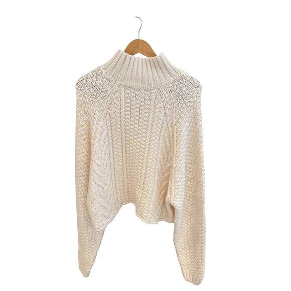 Black Palms The Label Cream Cable Knit Wool Turtleneck Sweater Women’s Small 100 - Picture 2 of 6